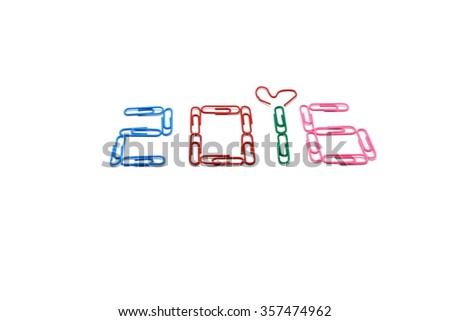Multicolor paper clips picture of year 2016 on white background