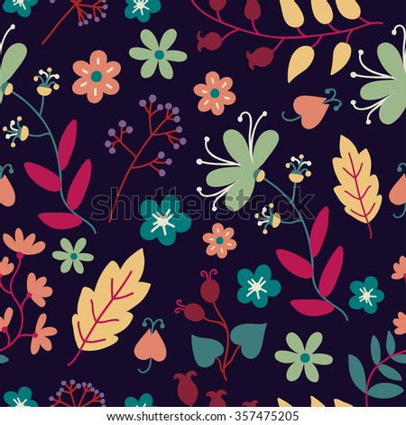 Seamless pattern with abstract doodle flowers. Vector illustration. 