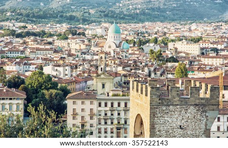 Great Synagogue and San Niccolo in Florence, Tuscany, Italy. Cultural heritage. Urban scene. Royalty-Free Stock Photo #357522143