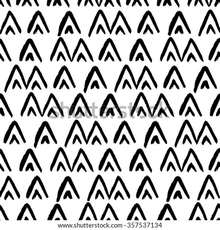 Monochrome seamless pattern, ink vector illustration, hipster textured with triangles, abstract design