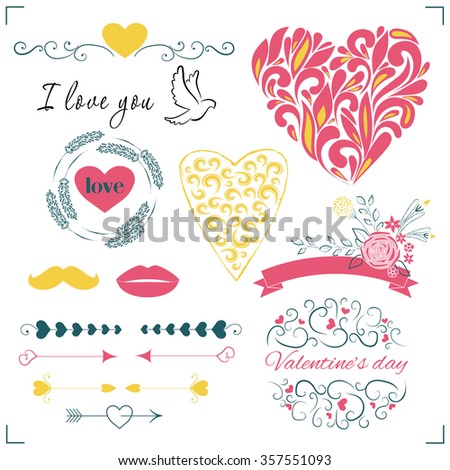 Vector collection of  cards template. Set of love. Posters or postcards. valentines day cards.