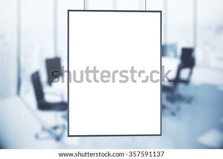 Blank white poster in conference room at sunrise, mock up