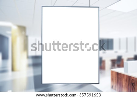 Blank white poster in the office at sunrise, mock up