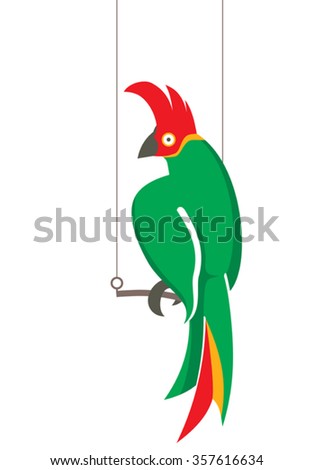 Parrot on perch - vector illustration.