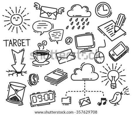 set of business icon doodle isolated on white background