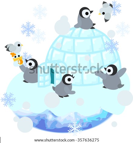 Baby penguins are living in the igloo.