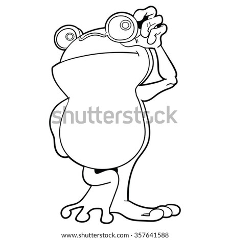 smart frog with glasses cartoon black and white ,line art vector