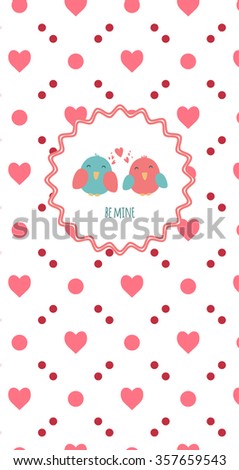 Greeting card with a couple of cute birds in love. Vintage style. Stock vector.