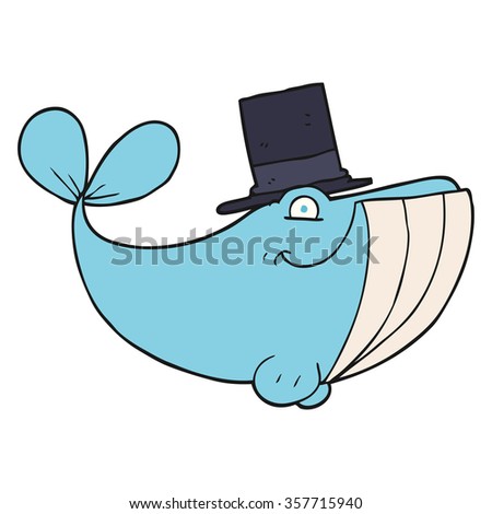 freehand drawn cartoon whale wearing top hat