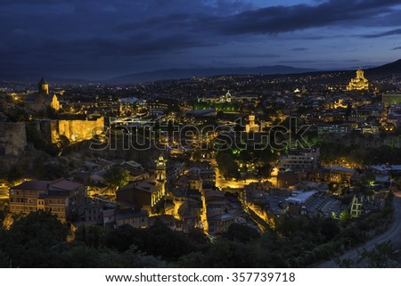 Night view of old town of Tbilisi. Tiflis is the largest city of Georgia, lying on the banks of Mtkvari River