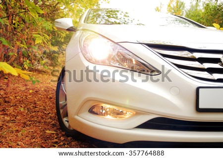 White car and autumn Royalty-Free Stock Photo #357764888