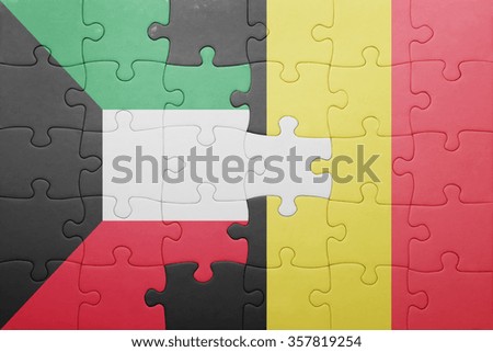 puzzle with the national flag of kuwait and belgium . concept