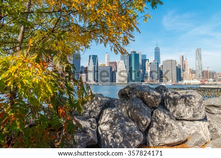 Downtown Manhattan as seen from Brooklyn Bridge Park, NYC.
