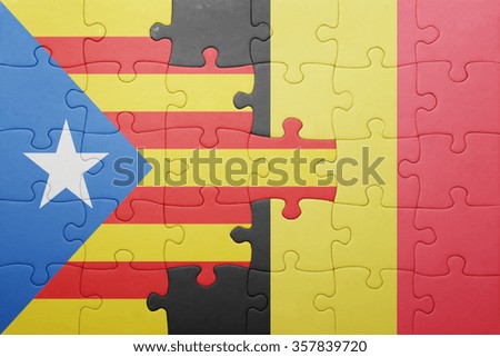 puzzle with the national flag of catalonia and belgium . concept