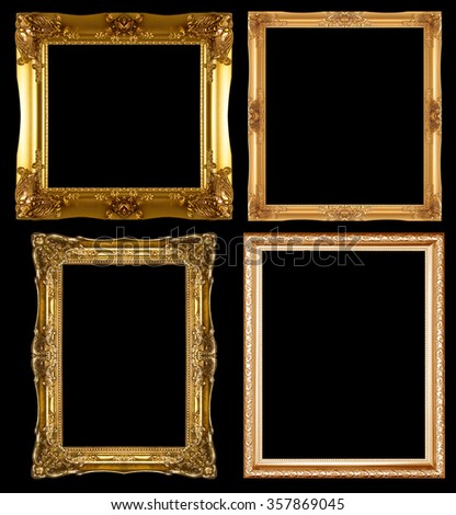 gold picture frame isolated on a black background.