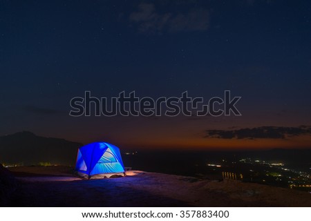 Holiday camping.Night Hours Campsite. Recreation and Outdoor Photo Collection.
