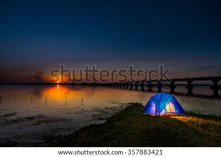 Holiday camping.Night Hours Campsite. Recreation and Outdoor Photo Collection.
