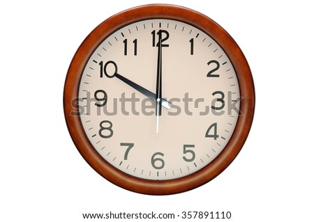 Vintage circle clock wooden frame isolate on white background Royalty-Free Stock Photo #357891110