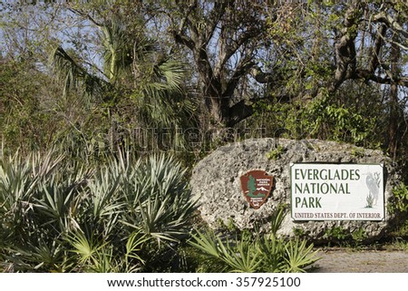 Entrance Sign in the Everglades National Park, Florida,USA