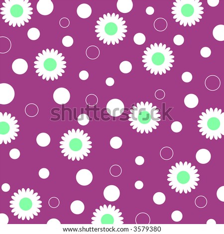 White flowers and circles on purple background