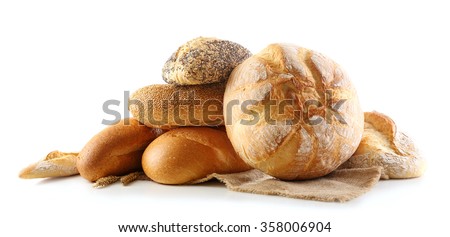 Bread and ears on napkin isolated on white Royalty-Free Stock Photo #358006904