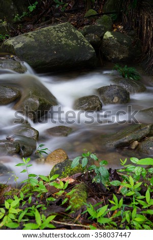 Slow Shutter Waterfall at Gading Mountain, Borneo, Sarawak - Soft Focus, Motion blur due to slow shutter speed.
