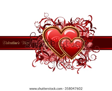 Illustration of Valentine's grunge card with hearts - raster