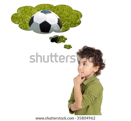 photo of an adorable boy thinking a over white background