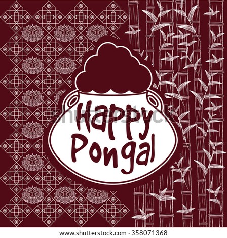 Indian harvesting festival, Happy Pongal. Vector illustration of Happy Pongal greeting card.