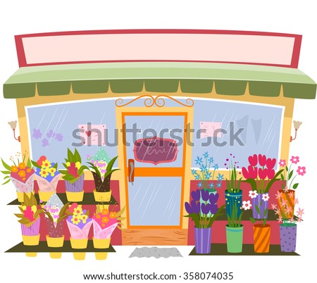 Illustration of a Flower Shop with a Blank Sign Above It
