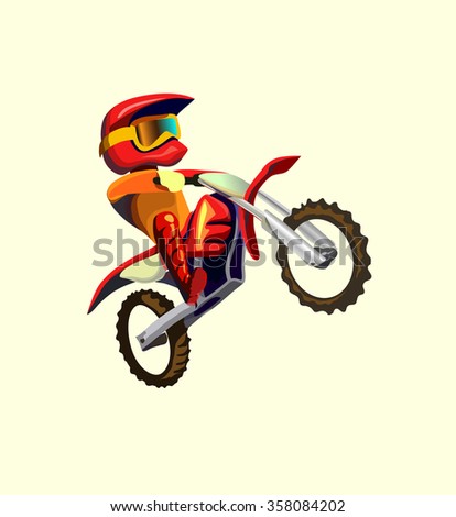 Cartoon style biker making  trick a stunt and jumps in the air  illustration