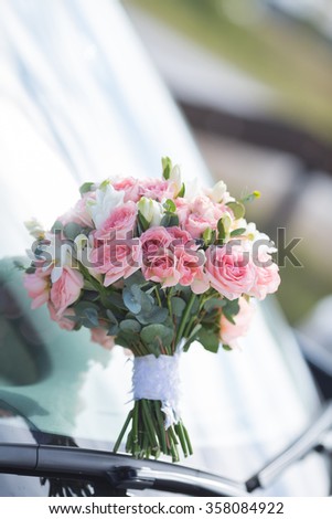 Colorful bridal beautiful bouquet of different flowers