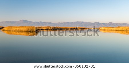 Vistonida lake from Lagos in Greece. Landscape view to mountains