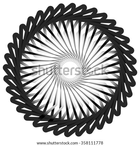 Abstract spirally, twirly shape isolated on white. Monochrome vector element.