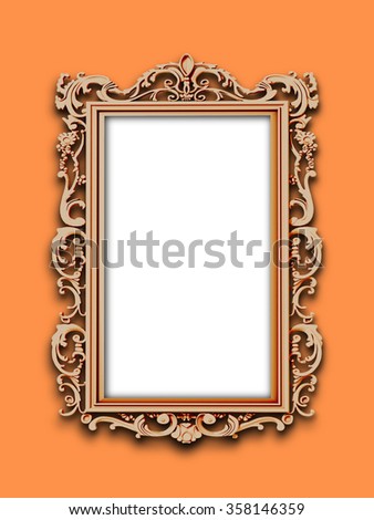 Close-up of one baroque picture frame on orange background