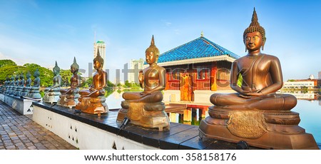 Seema Malaka temple on Beira Lake. Colombo, Sri Lanka. Panorama Royalty-Free Stock Photo #358158176