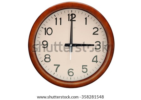 Vintage circle clock wooden frame isolate on white background Royalty-Free Stock Photo #358281548