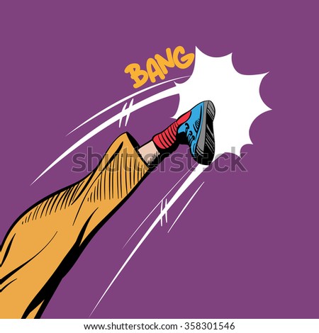 Man kicking comic book pop art, vector illustration