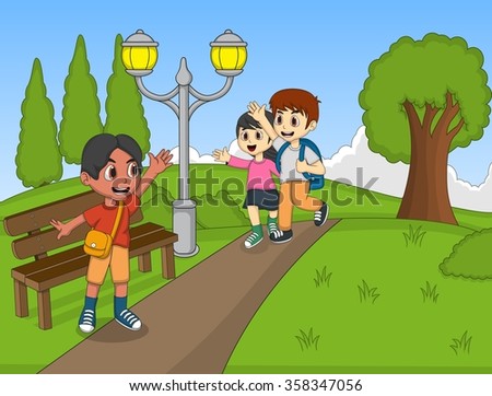 Children at the park cartoon
