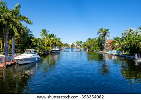 Typical waterfront community in South Florida. Royalty-Free Stock Photo #358354082