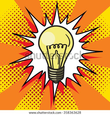 Light bulb lamp pop art style vector illustration. Comic book style
