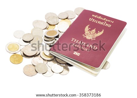 Thailand passport with Thai money isolated  background