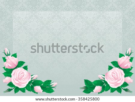Roses background. Border with  many pink roses on abstract background
