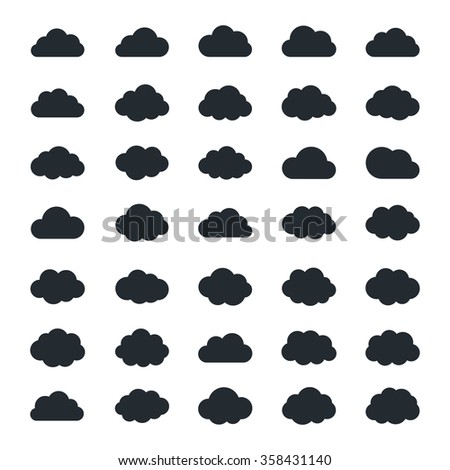 Big vector set of thirty-five black cloud  shapes