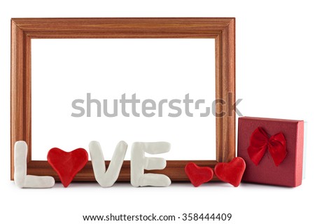 Wooden frame / Congratulations Valentines day on a white background, to insert a photo or inscriptions.  