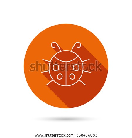 Ladybug icon. Ladybird insect sign. Flying beetle bug symbol. Round orange web button with shadow.
