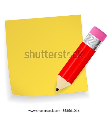 Yellow stick note and Pencil.  Raster version. Illustration isolated on white.