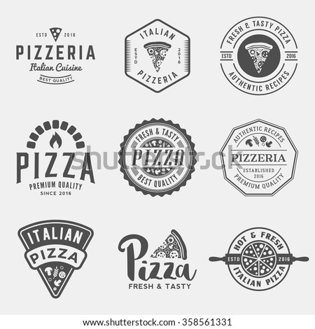 vector set of pizzeria labels and badges. vector illustration
