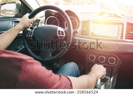 man driving car. Vintage filter process style Royalty-Free Stock Photo #358566524