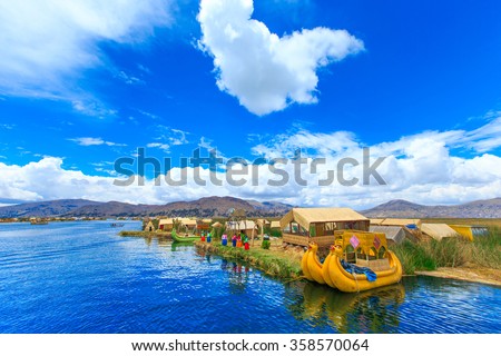 Totora boat on the Titicaca lake near Puno, Peru

 Royalty-Free Stock Photo #358570064